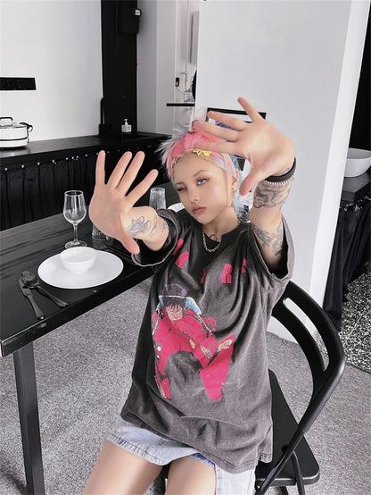 Akira: Vintage T-Shirt Summer Washed 100% Cotton Loose High Street Casual Men and Women Short Sleeve