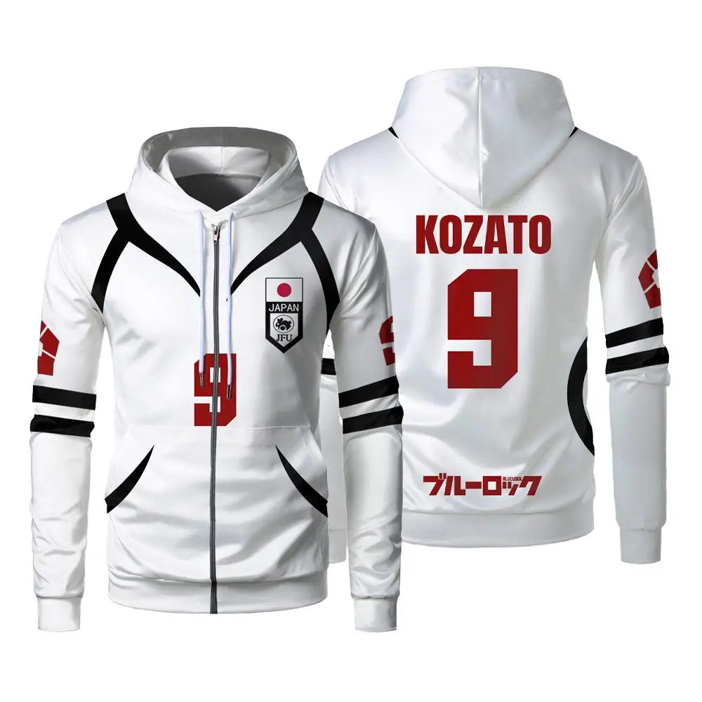 Blue Lock: U20 Team Zipper Hoodie Autumn Winter Street Trend Long Sleeve Coat Japanese Anime Sae Shidou Casual Sports Sweatshirt
