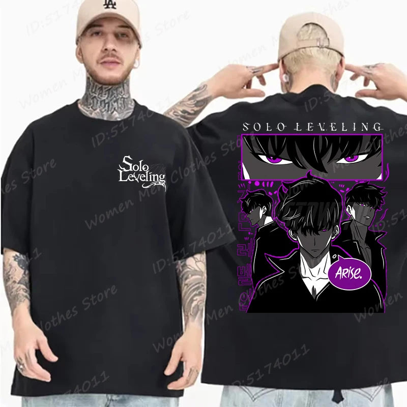 Solo Leveling: Sung Jin Woo T-shirts For Men/Women Summer Short Sleeve Cotton Oversized T-shirt Anime Lover Gift Tshirt Top