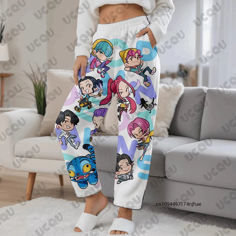 2025 Movie KPop Demon Hunters Huntrix Cartoon Print Couples Pajamas Pants For Women Men Autumn Winter Casual Fashion Long Pants
