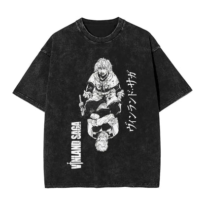 Vinland Saga: T Shirt Hip Hop Washed 100% Cotton Oversize T-Shirts  Streetwear Summer Tee Shirt