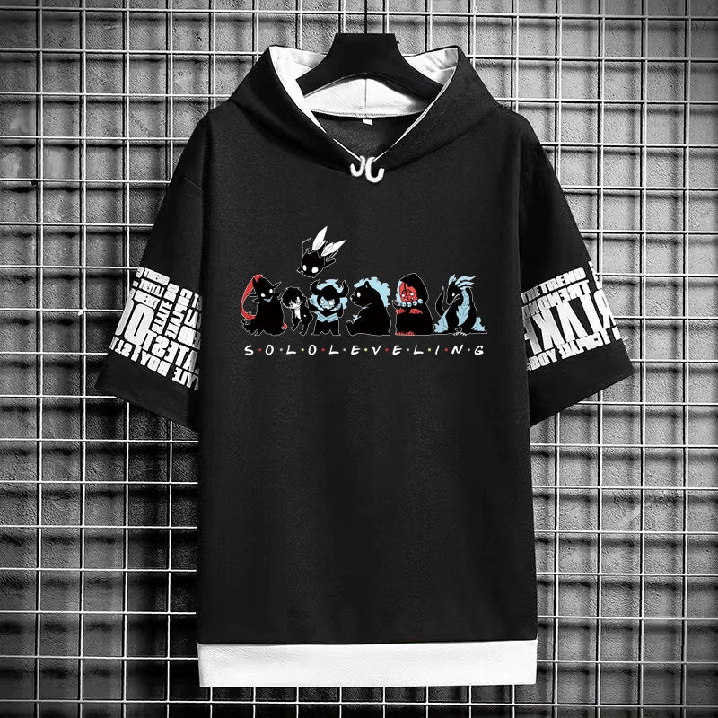 Solo Leveling :T-Shirt Hoodies New Anime Manga Black Shirt Tee Korean Fashion Short Sleeve Tops Graphic T Shirts Men's Clothing