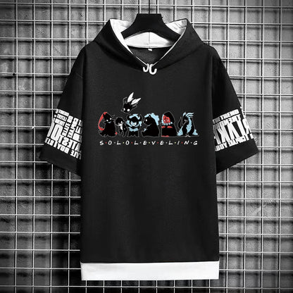 Solo Leveling :T-Shirt Hoodies New Anime Manga Black Shirt Tee Korean Fashion Short Sleeve Tops Graphic T Shirts Men's Clothing