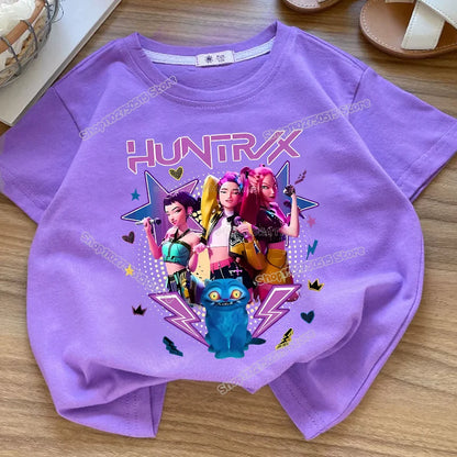KPop Demon Hunters: Clothes Rumi Mira Zoey Short Sleeve T Shirt Kids Summer Casual Tops Cartoon Toddler Cotton Tee