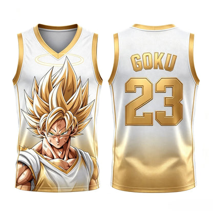 Dragon Ball: Goku Super Saiyan No.23 Basketball Jersey Men 3D Print Sports Vest White Gold Gradient Anime Streetwear Tank Top