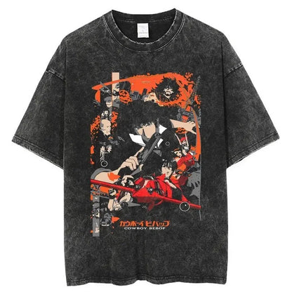 Cowboy Bebop: Graphic Printed T-shirt Men Women Classic Loose Tshirts Harajuku Male Washed Cotton Manga T Shirt