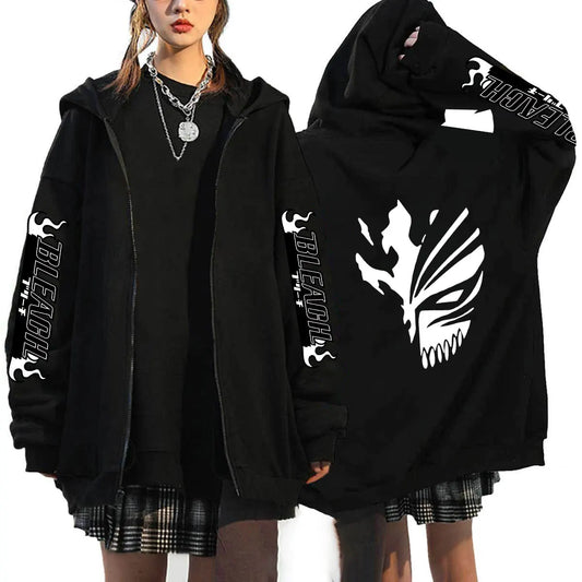 Bleach: Kurosaki Ichigo Printed Hooded Men Women Zip Up Hoodies Casual Loose Sweatshirt Harajuku Unisex Zipper Jacket