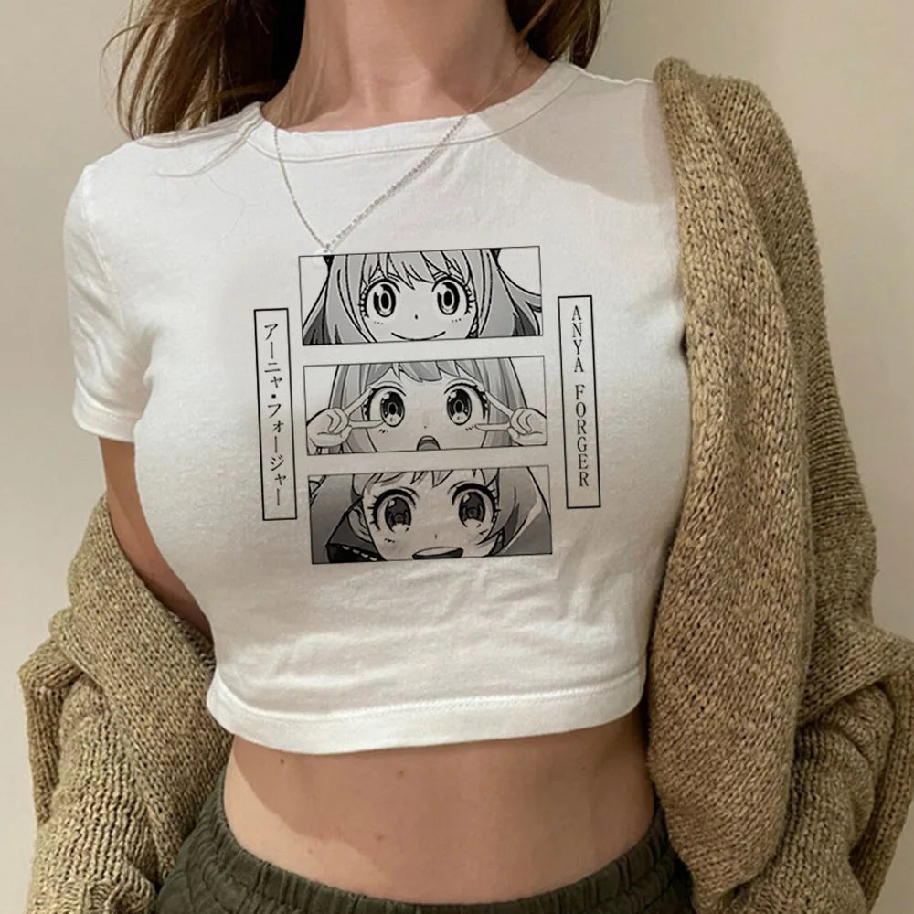 Spy x Family: Anya crop top recortado gyaru 2025 lindo Hada Slim Fit lindo Grunge niñas camisetas