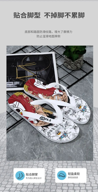 One Piece: Slides Luffy Cartoon Flip Flops Slippers - Non-Slip Outdoor Summer Sandals Unisex for Adults Cartoon eva slippers