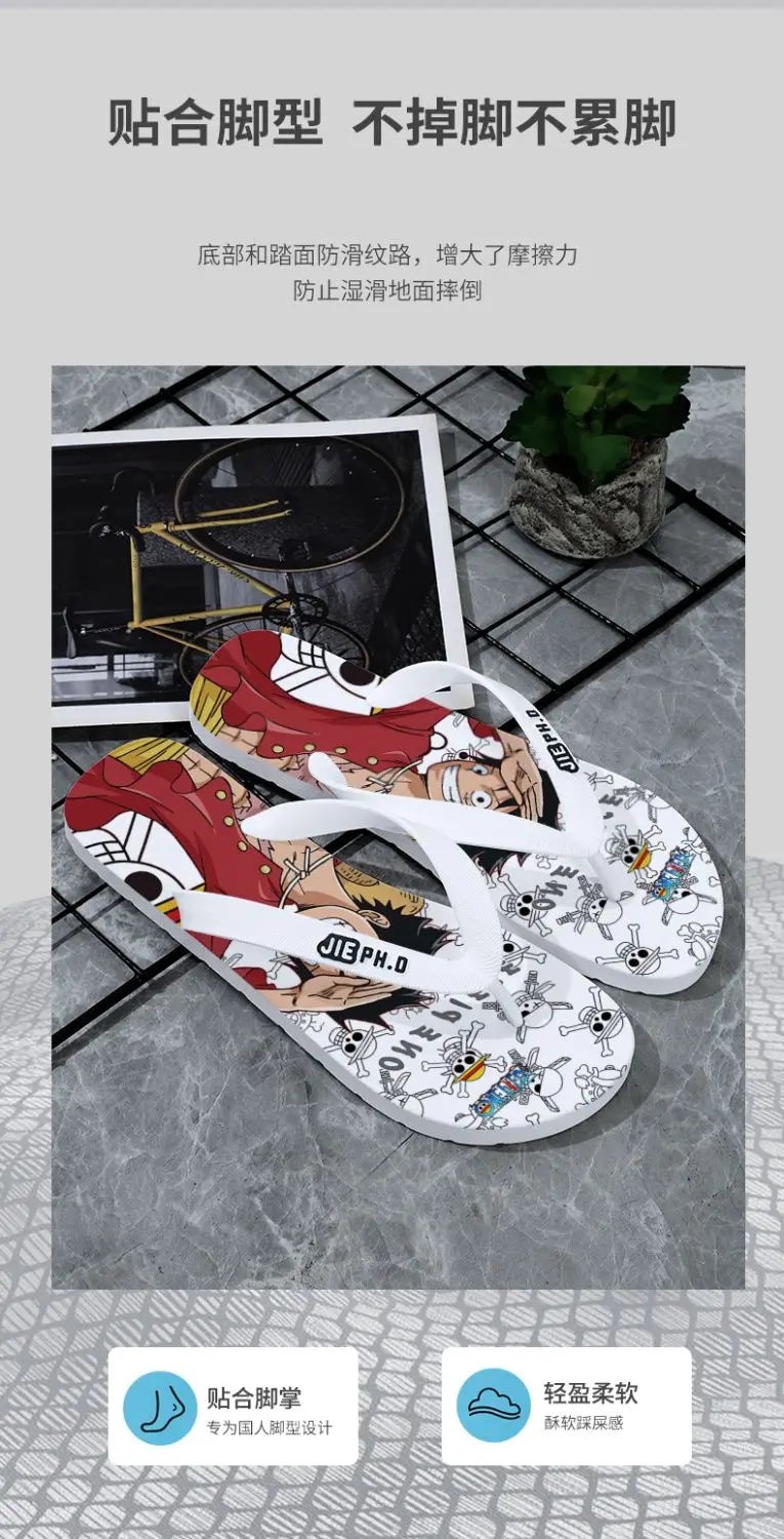 One Piece: Slides Luffy Cartoon Flip Flops Slippers - Non-Slip Outdoor Summer Sandals Unisex for Adults Cartoon eva slippers