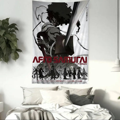 Afro Samurai:  Anime Tapestry Hippie Flower Wall Carpets Dorm Decor Cheap Hippie Wall Hanging