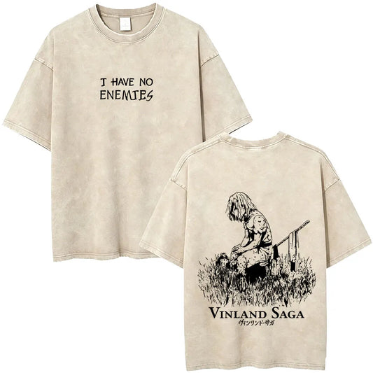 Vinland Saga :Thorfinn I Have No Enemies Vintage Washed T Shirt Men's Women Manga Casual Oversized T-shirts Male Streetwear