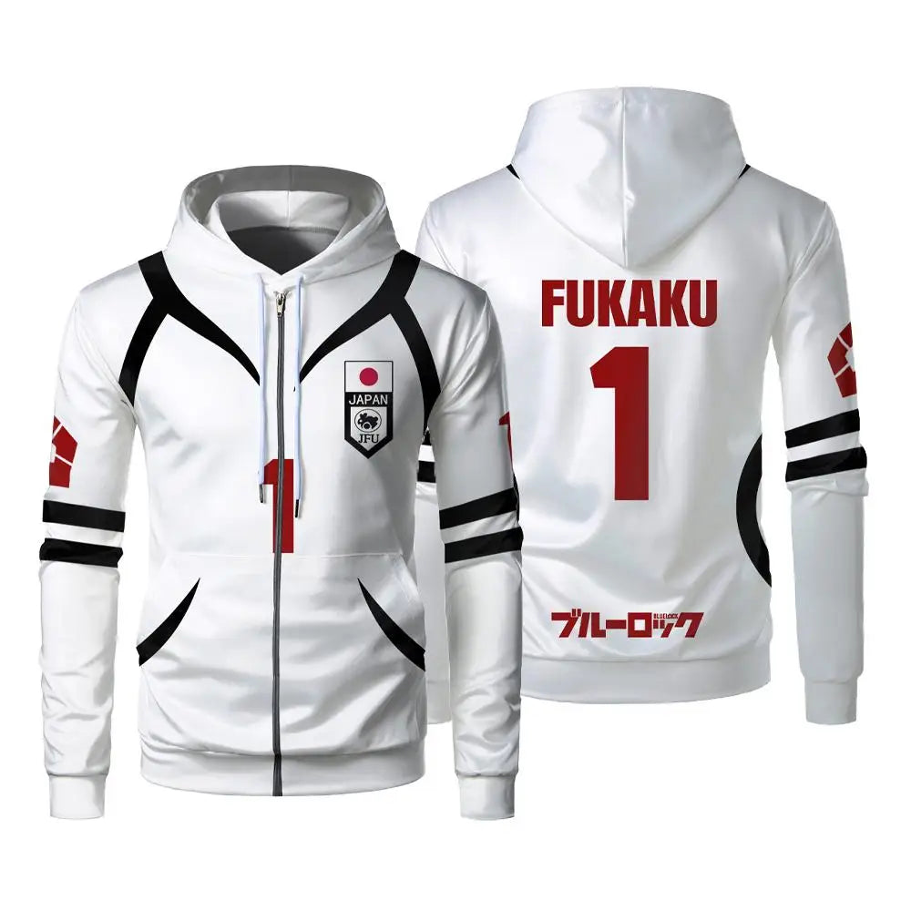Blue Lock: U20 Team Zipper Hoodie Autumn Winter Street Trend Long Sleeve Coat Japanese Anime Sae Shidou Casual Sports Sweatshirt