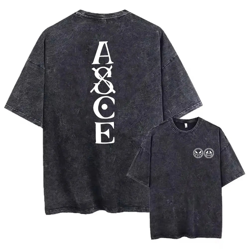 One Piece: Anime Print Washed T-shirt Men Hip Hop Streetwear Oversized Women Short Sleeved Graphic Tee Summer Harajuku Casual Top