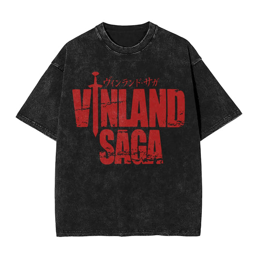 Vinland Saga: T Shirt Hip Hop Washed 100% Cotton Oversize T-Shirts  Streetwear Summer Tee Shirt