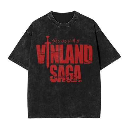 Vinland Saga: T Shirt Hip Hop Washed 100% Cotton Oversize T-Shirts  Streetwear Summer Tee Shirt