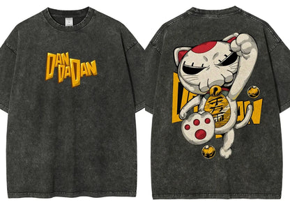 Dandadan: Manga Funny Graphic Print T-shirts Streetwear Hip Hop Harajuku Fashion Tees Retro Washed Cotton Washed Tops