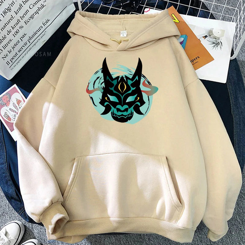 Genshin Impact: Xiao Mask Fangs Anime Print Zipper Hoodies Men Women Harajuku Fashion Long Sleeve Plus Size Zipper Jacket Coat