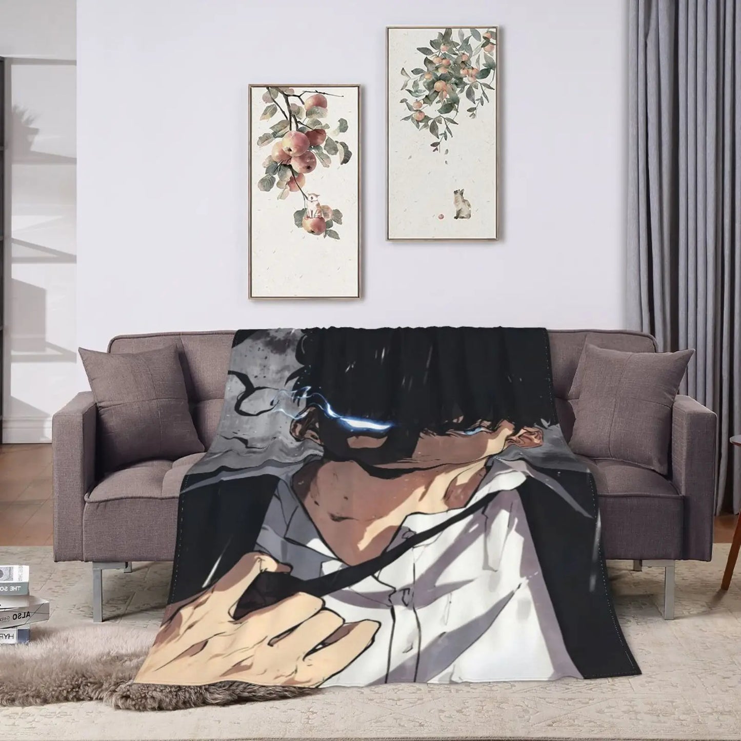 Solo Leveling: Printed Flannel Warm Anime Soft Blanket Bold Black and White Design For Sofa Living Room Office Season Travel Gift