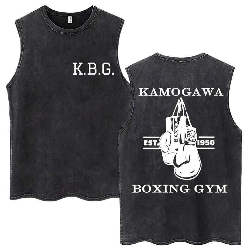 Hajime No Ippo: Kamogawa Boxing Gym Washed Tops Men Makunouchi Takamura KGB Oversized Cotton Sleeveless Male T Shirts