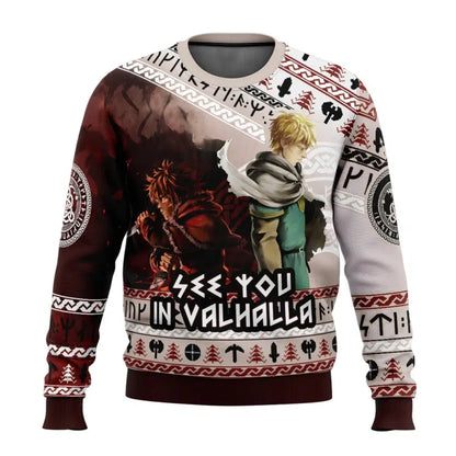 Vinland Saga: Pull de Noël unisexe See You In Valhalla , Sweat à capuche Anime, Sweat-shirt pour couple, Y-Cartoon, Mode masculine