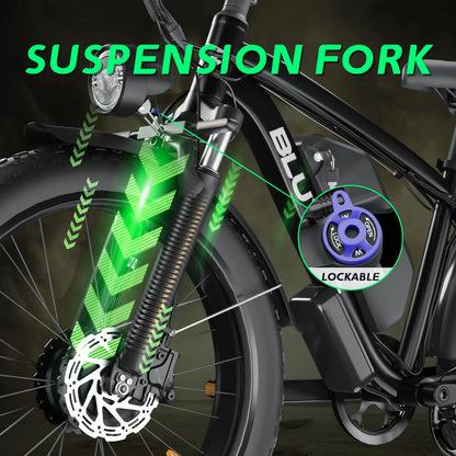 Yowamishi Pedal: BLVALL B1 48V 2000W Full Suspension E-Bike CE Certified 26 Inch Fat Tires Hidden Dual Battery Snow Beach Electric Bicycle