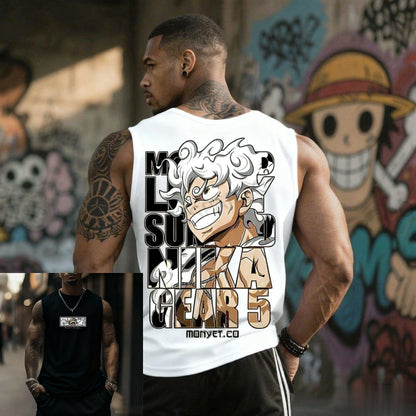 One Piece: Fitness Sleeveless Tank Top Men Anime Luffy Gear 5 Streetwear Summer Casual Gym Vest Workout Bodybuilding Muscle Shirt