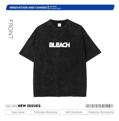 Bleach: Zaraki Kenpachi T Shirts Oversized Vintage Washed  T-shirt Manga Kurosaki Ichigo T Shirt Renji Uryuu Tops Tees Man