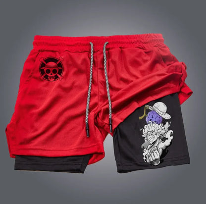 One Piece: official character printed shorts, retro Y2K anime beach shorts, quick-drying fabric, fitness and jogging