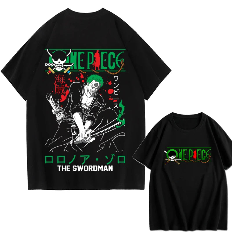 One Piece: Men's Fashion Portgas D. Ace Anime Print T-Shirt, Summer Trend, 100% Cotton, Casual Loose Short Sleeve