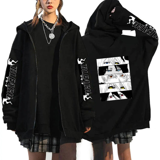 Bleach: Kurosaki Ichigo Printed Hooded Men Women Zip Up Hoodies Casual Loose Sweatshirt Harajuku Unisex Zipper Jacket