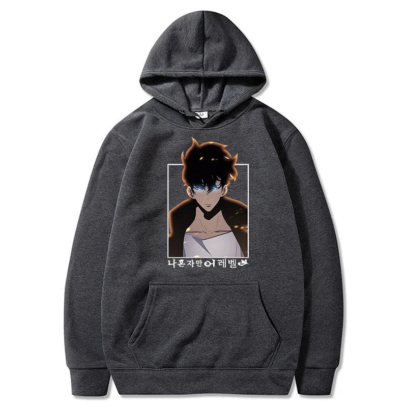 Solo Leveling: Hoodie Sung Jin Woo Printed Hooded Streetwears Winter Warm Fleece Sweatshirt Plus Size Pullover