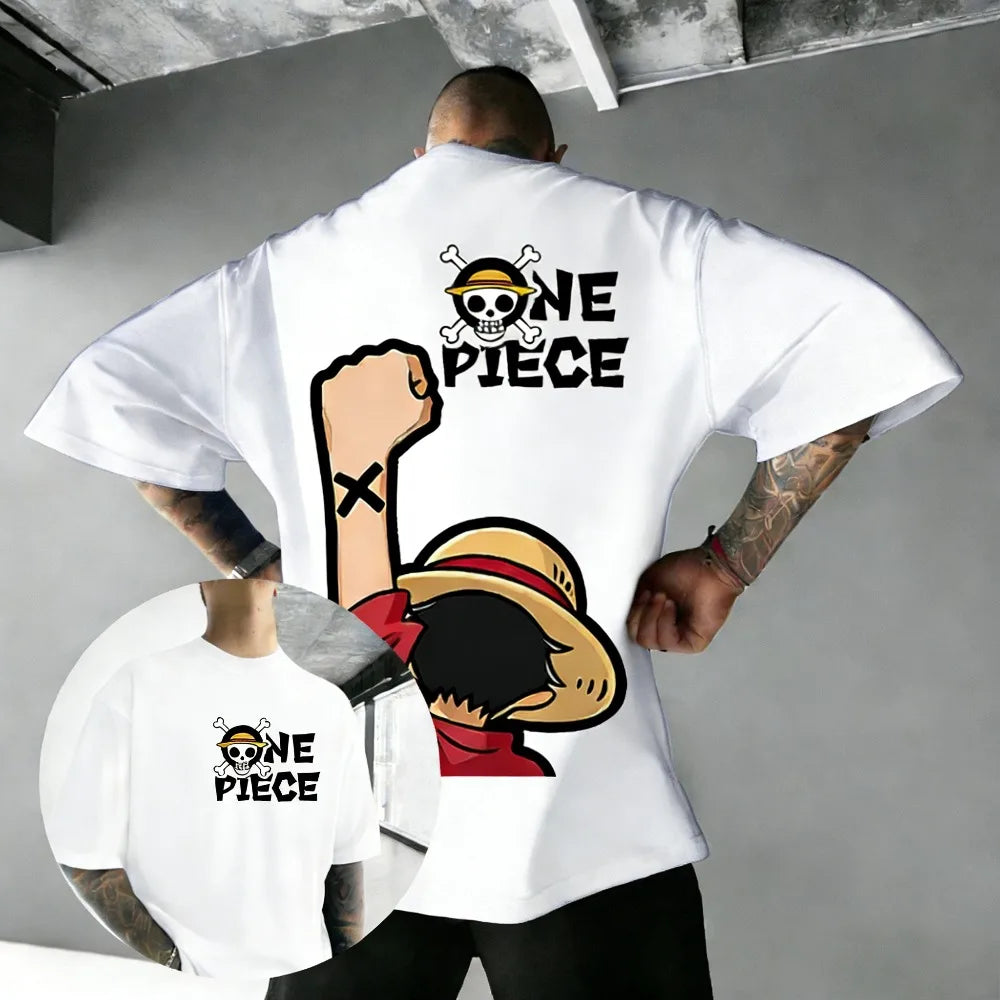 One Piece: Luffy Unisex Pure Cotton T-shirt 2026 Summer Hot Anime Print American Loose Casual Parent-child Short Sleeved Top