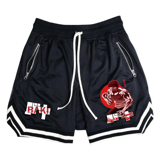 Baki Hanma: Active Athletic Shorts for  Print Breathable Quick Dry Basketball Shorts with Zippered Pockets Gym Fitness