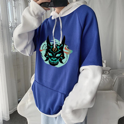 Genshin Impact: Harajuku Game Hoodies Men Xiao Mask Fangs Aesthetic Print Sweatshirt Long Winter Plus Size Streetwear Pullover