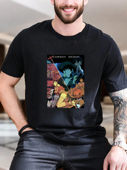 Cowboy Bebop: Men's Printed T-Shirt - Graphic Cotton Tee, Soft Breathable Short Sleeve Top for Casual Summer Outfits, Trendy Anime