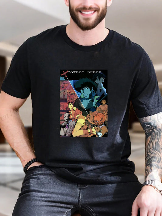 Cowboy Bebop: Men's Printed T-Shirt - Graphic Cotton Tee, Soft Breathable Short Sleeve Top for Casual Summer Outfits, Trendy Anime