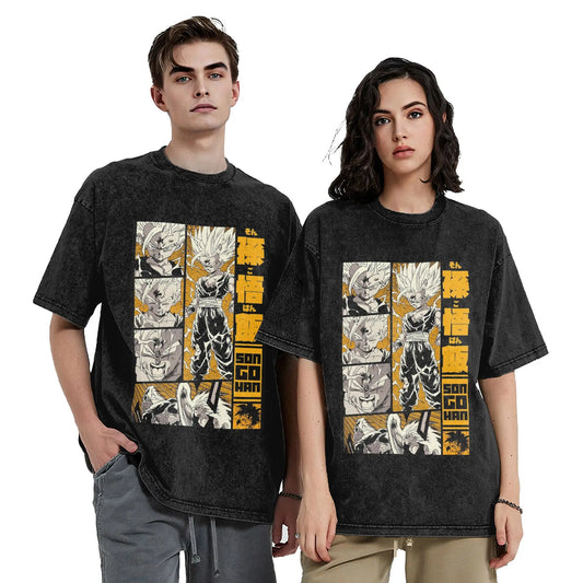 Dragon Ball : Son Gohan Manga DBZ Vintage Washed T Shirt  100% Cotton Clothes Leisure Round Collar Tee Shirt Plus Size T-Shirts