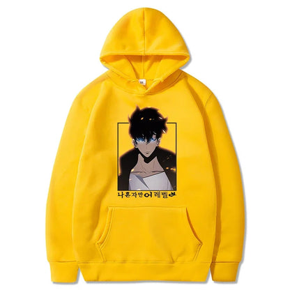 Solo Leveling: Hoodie Sung Jin Woo Printed Hooded Streetwears Winter Warm Fleece Sweatshirt Plus Size Pullover