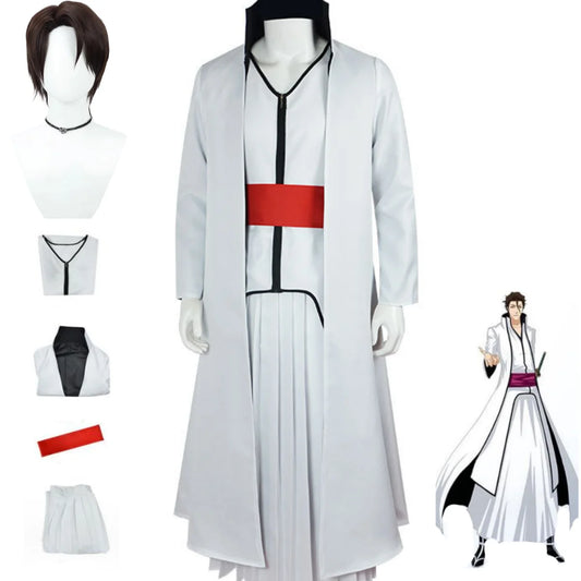 Bleach: Aizen Sousuke Cosplay Costume Wig Full Set Parts Japan Kimono Carnival Masquerade Ball Suit