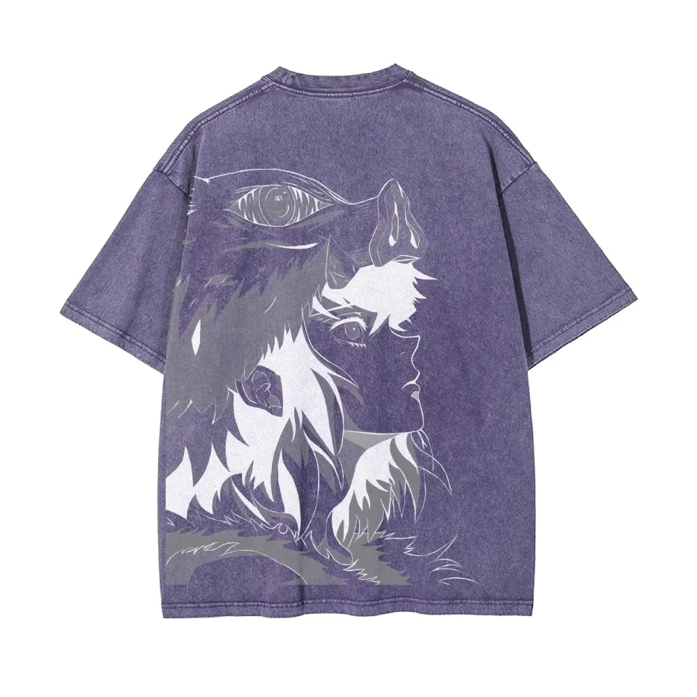 Demon Slayer: Men's Women's Washed T-Shirt Inosuke Hashibira Summer Spring Anime Tee Retro Distressed High Quality Short Sleeve