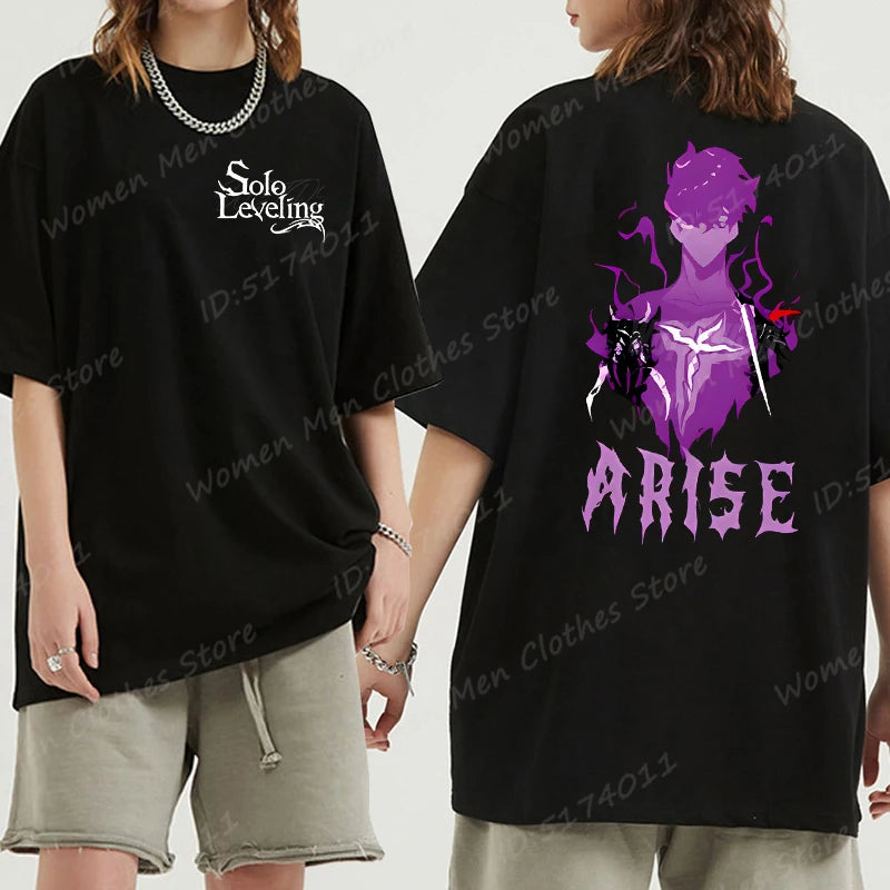 Solo Leveling: Sung Jin Woo T-shirts For Men/Women Summer Short Sleeve Cotton Oversized T-shirt Anime Lover Gift Tshirt Top