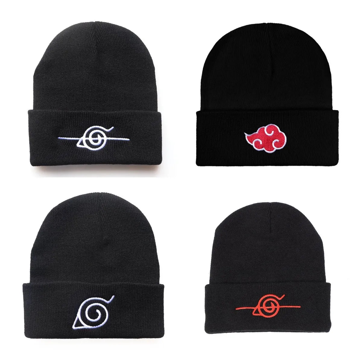 Naruto: Autumn Winter Warm Hat Cosplay Anime Akatsuki Red Cloud Embroidery Knitted Bonnet