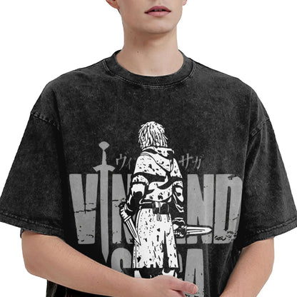 Vinland Saga: T Shirt Hip Hop Washed 100% Cotton Oversize T-Shirts  Streetwear Summer Tee Shirt