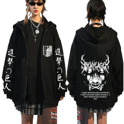 Attack on Titan:  Eren Jaeger Merch Zipper Hoodie Men Women Casual Oversized Zip Up Jacket Cartoon Manga Cosplay Streetwear