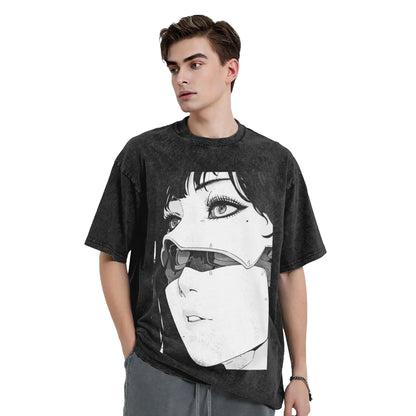 Ghost in the Shell: Motoko Kusanagi G T Shirt Hip Hop Washed Oversize T-Shirts  Fashion Men Women Tops Streetwear Summer Tee Shirt