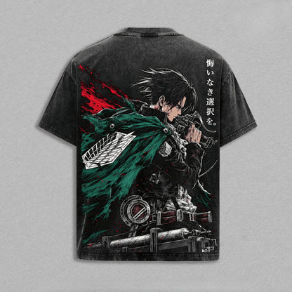 Attack on Titan: Rival Ackerman T-shirt Manga Vintage Washed T Shirt Men Clothing Summer Casual Short Sleeve Cotton Tees Clothes