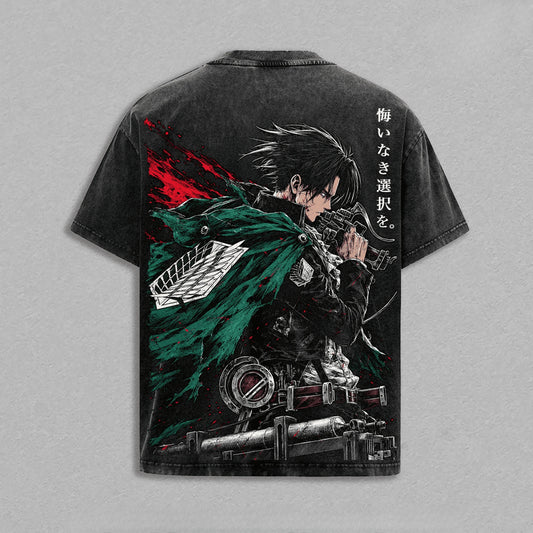 Attack on Titan: Rival Ackerman T-shirt Manga Vintage Washed T Shirt Men Clothing Summer Casual Short Sleeve Cotton Tees Clothes