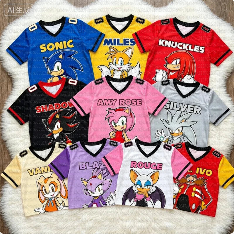 Sonic The Hedgehog: Summer Boy's Girls Casual Sports Style Sonic Print Short Sleeve V-Neck Men's Women's Casual T-shirt Tops