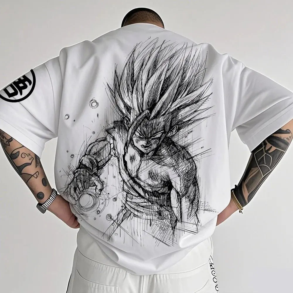 Dragon Ball: Animation T-Shirt Men's Summer New Double-Sided Printing Loose Casual Harajuku Trendy Short Sleeve Parent-child Top